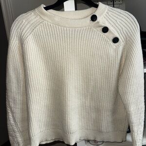 Sezane Cream Sweater with Black Button Accents